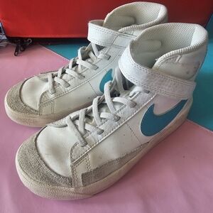 Nike Kids White and Teal High-Top Sneakers